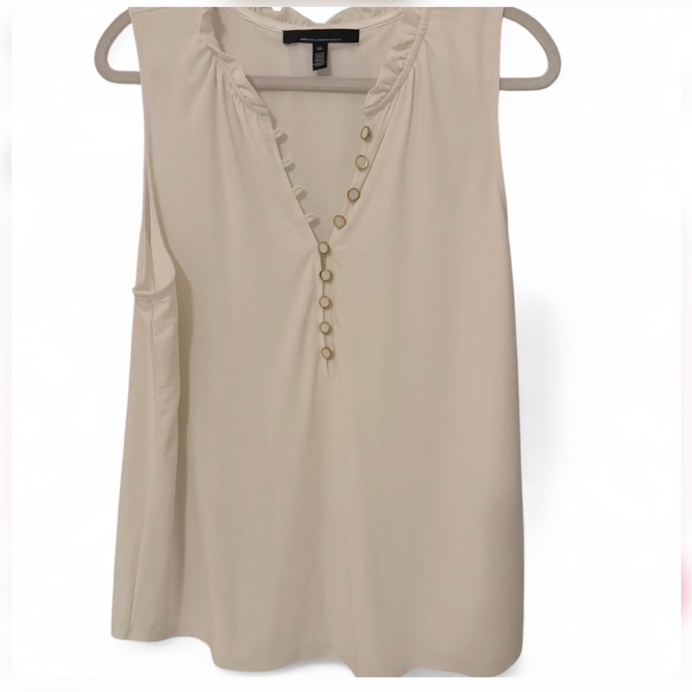 White House Black Market Sleeveless Cream Blouse with Button Placket